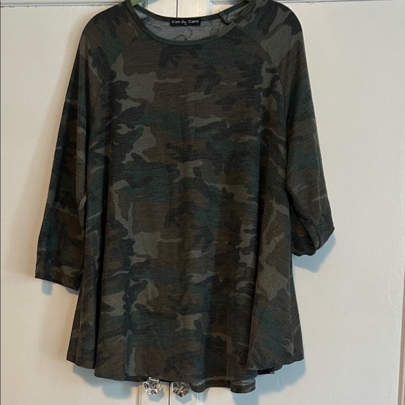 Kim & Cami Tops - Kim & Cami Green Camo Tunic Long Tee